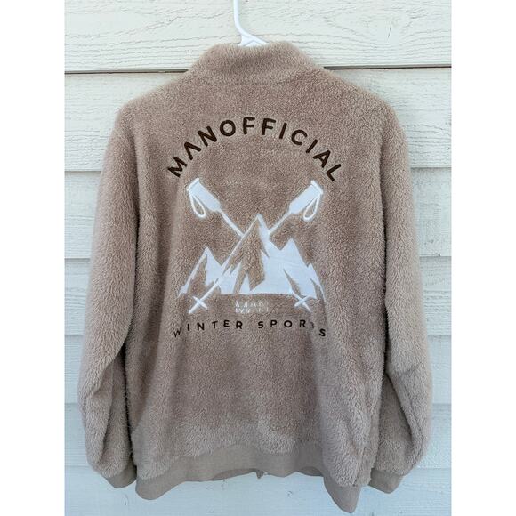 boohooMan Other - boohooMAN MAN Teddy Fleece Zip Jacket Tan Large Back Graphic